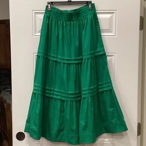 New Eesome A-Line Maxi Skirt Green Size Large Elastic Waistband/No Zipper